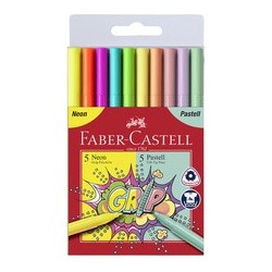 Faber-castell feutres grip fluo + pastel, étui de 10