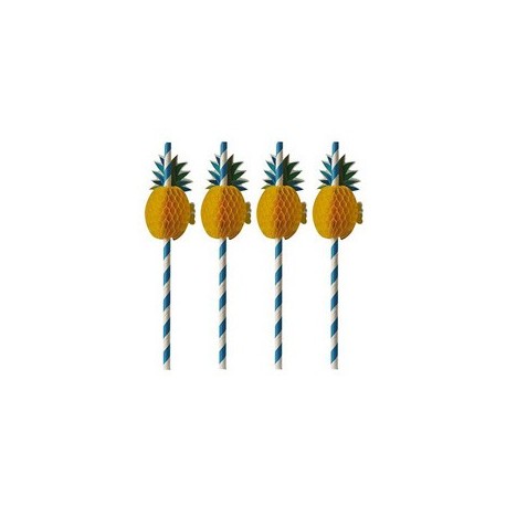 Papstar paille en papier "ananas", 200 mm, bleu/blanc