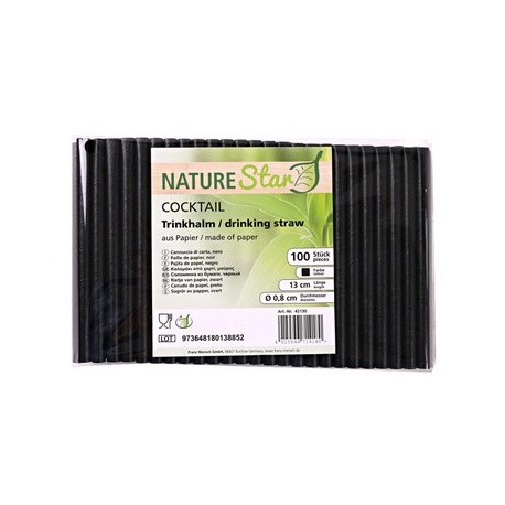 Nature star paille en papier "cocktail", 130 mm, noir