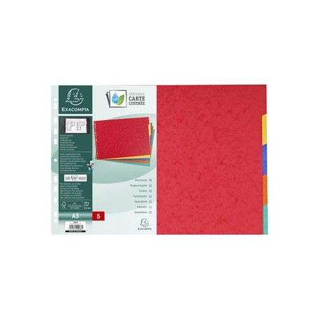 Exacompta intercalaires en carton, uni a3 paysage, 5 touches