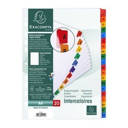 Exacompta intercalaires carton a-z, a4, 20 touches, blanc
