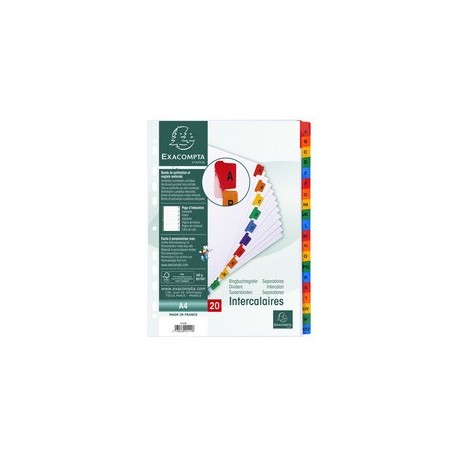 Exacompta intercalaires carton a-z, a4, 20 touches, blanc
