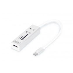 Digitus hub usb-c stéréo otg 3 ports / lecteur de cartes sd