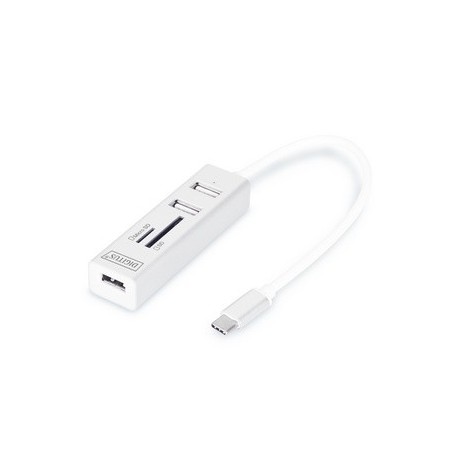 Digitus hub usb-c stéréo otg 3 ports / lecteur de cartes sd