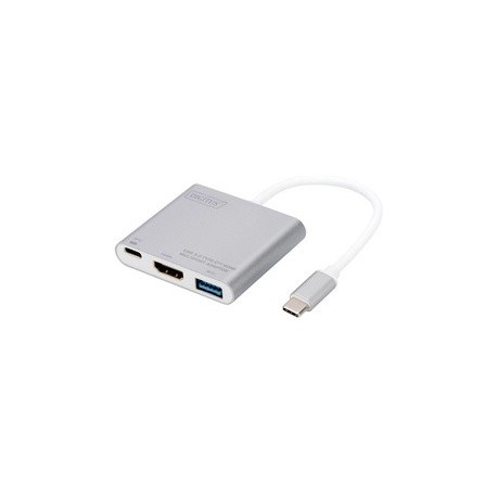 Digitus adaptateur multiports usb 3.0, usb-c - hdmi, argent