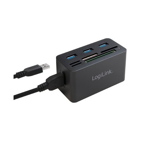 Logilink hub usb 3.0 avec lecteur de carte all-in-one, noir