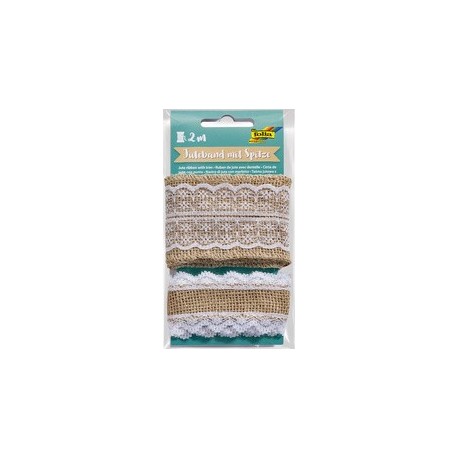 Folia ruban de jute avec dentelle, 2 x 1 m