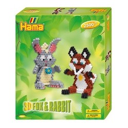 Hama perles à repasser midi "renard & lapin 3d", coffret