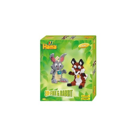 Hama perles à repasser midi "renard & lapin 3d", coffret