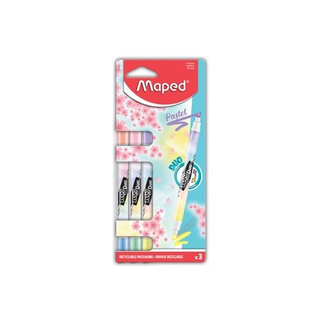 Maped surligneur fluo'peps pen duo pastel, blister de 3
