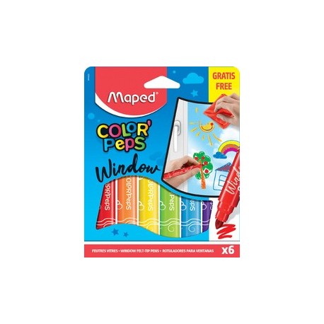 Maped feutre window color'peps, assorti, étui de 6 en carton