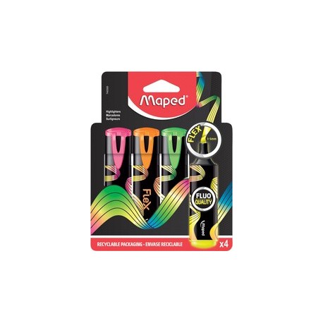 Maped surligneur flex, pointe flexible, étui carton de 4