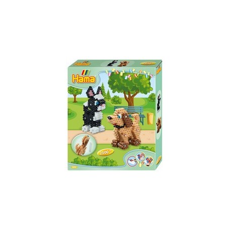 Hama perles à repasser midi 3d "chien & chat", boîte cadeau