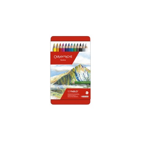 Caran d'ache crayons de couleur pablo, étui métal de 12