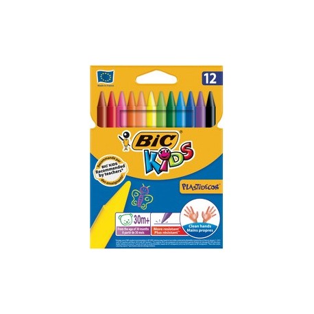 Bic crayon de cire plastidecor, étui en carton de 12