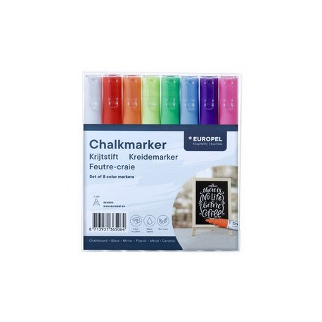 Europel marqueur craie 15 mm, étui de 8, blanc