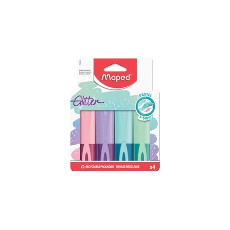 Maped surligneur fluo'peps glitter pastel, étui carton de 4