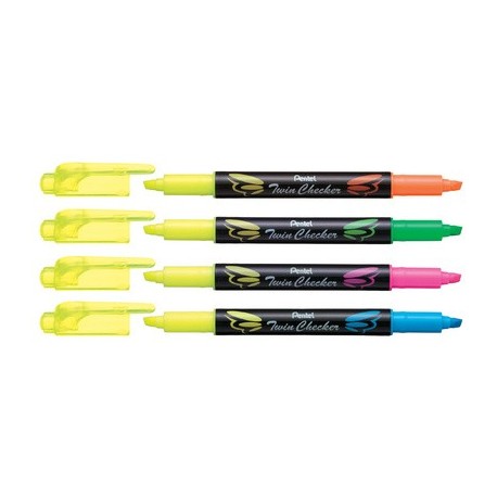Pentel textmarker "twin checker", 2 spitzen, gelb/pink
