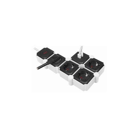 Logilink bloc multiprises flexible, avec 2x usb, noir/blanc