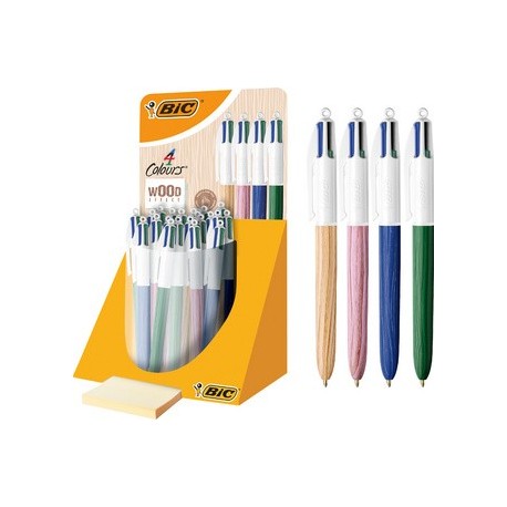 Bic stylo à bille rétractable 4colours wood style présentoir