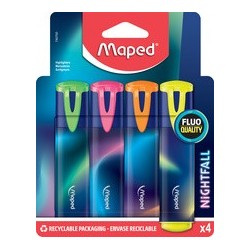 Maped surligneur nightfall, pointe biseautée, étui de 4