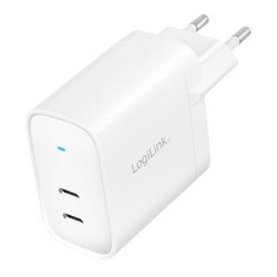 Logilink adaptateur de prise usb, 2x usb-c, blanc, 65 watts