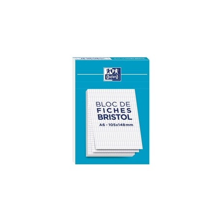 Oxford bloc de fiches bristol, a6, quadrillé, blanc