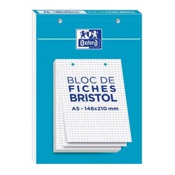 Oxford bloc de fiches bristol, a5, quadrillé, blanc