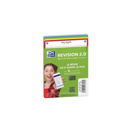 Oxford fiches bristol revision 2.0, a6, bord de couleur