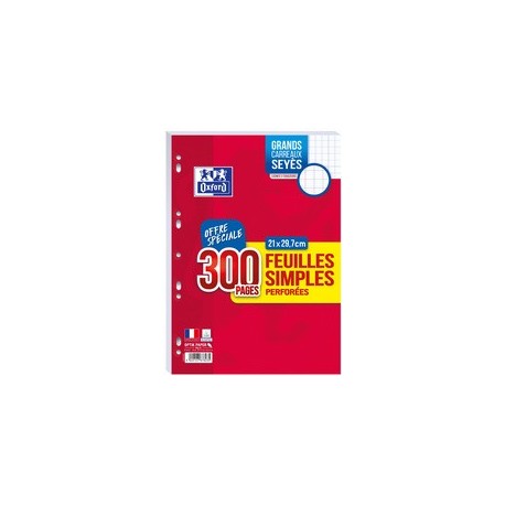 Oxford feuilles simples perforées, a4, seyès, offre spéciale