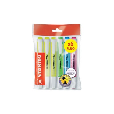Stabilo surligneur swing cool fluo, ecopack de 6