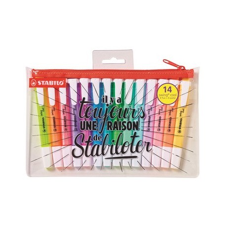 Stabilo surligneur swing cool, trousse de 14