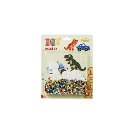 Hama perles à repasser midi "voiture/dinosaure", en blister