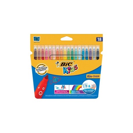 Bic kids feutre kid couleur medium, étui en carton de 18