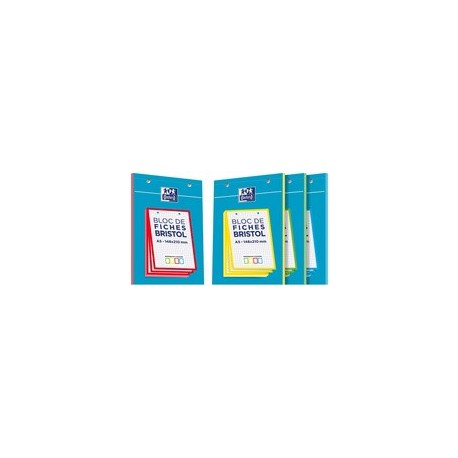 Oxford bloc de fiches bristol, a5, quadrillé, blanc / rouge