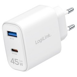 Logilink chargeur usb, 1x usb-c (pd), 1x usb-a (qc), 45 w