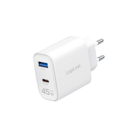 Logilink chargeur usb, 1x usb-c (pd), 1x usb-a (qc), 45 w