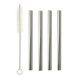 Metaltex paille courte/droite, inox, argent, set de 4