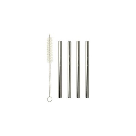 Metaltex paille courte/droite, inox, argent, set de 4
