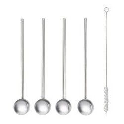 Metaltex cuillère à cocktail / paille, inox, set de 4