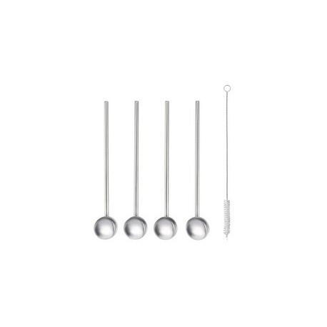 Metaltex cuillère à cocktail / paille, inox, set de 4