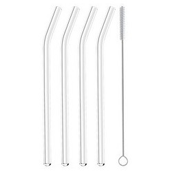Metaltex paille, en verre, longueur: 200 mm, coudé, set de 4