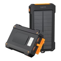 Logilink powerbank solaire, 10.000 mah, 20 w, noir/orange