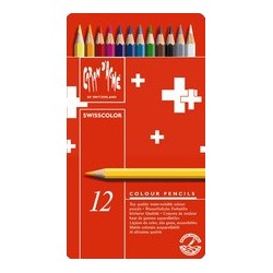 Caran d'ache crayons de couleur swisscolor, étui métal de 12