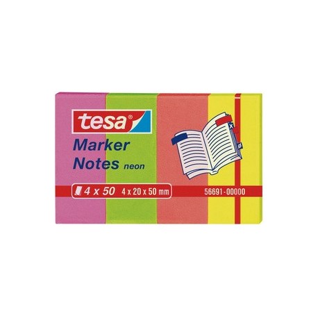 Tesa index repositionnables, couleurs néons, 50 x 20 mm