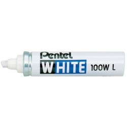 Pentel marqueur permanent blanc x100w, pointe biseauté,