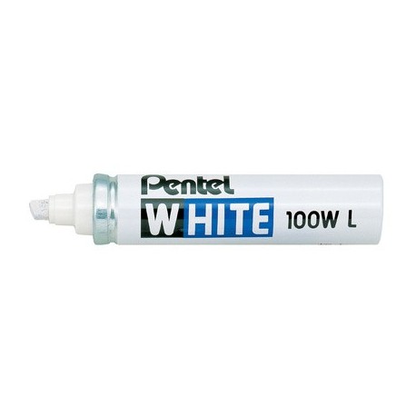 Pentel marqueur permanent blanc x100w, pointe biseauté,