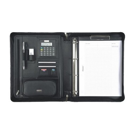 Alassio serviette classeur "bosa", a4, cuir nappa, noir