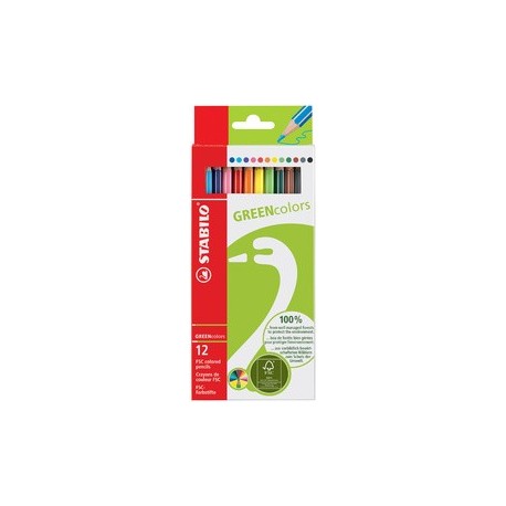 Stabilo crayon de couleur greencolors, étui carton de 24
