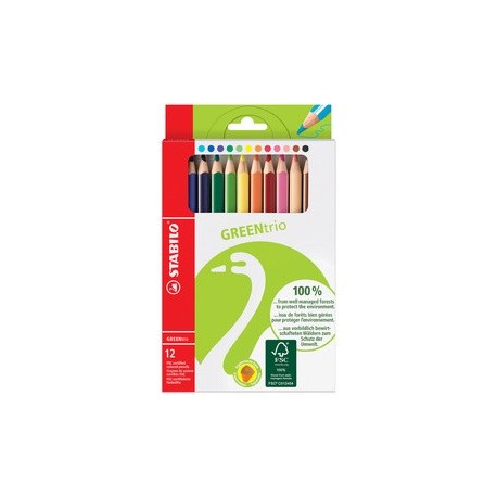 Stabilo crayon de couleur greentrio, épais, étui en carton